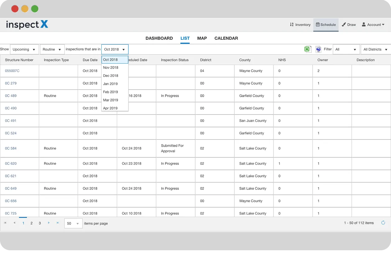 inspectX inspection schedule