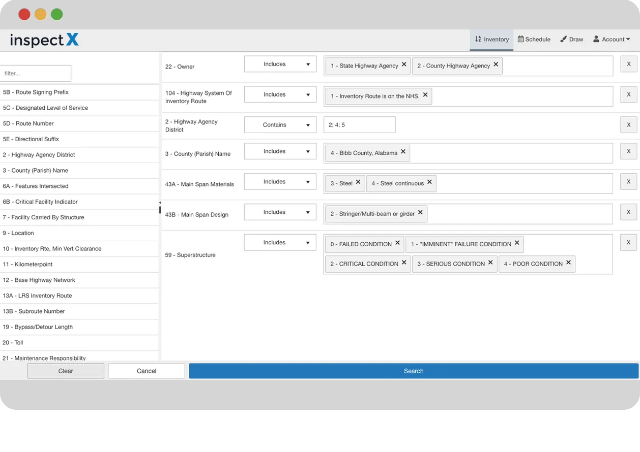 inspectX query and map