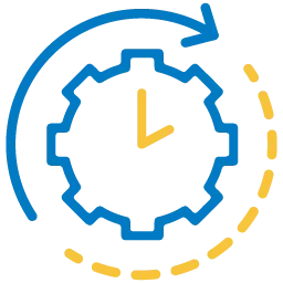 Blue and yellow icon of a document with text lines and a floppy disk symbol representing saving.