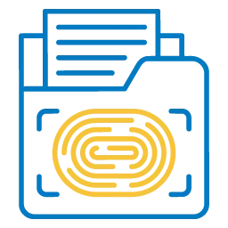 Blue and yellow icon of a document with text lines and a floppy disk symbol representing saving.