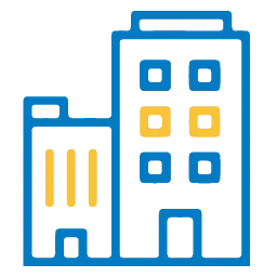 Blue clock with yellow hands showing 3 o'clock and a yellow warning triangle icon.
