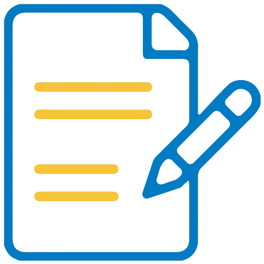 Blue clock with yellow hands showing 3 o'clock and a yellow warning triangle icon.