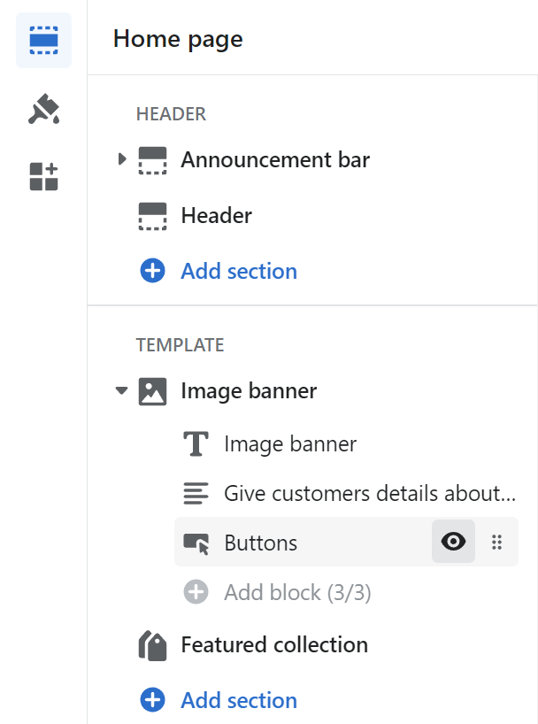 screenshot of a Shopify section with blocks