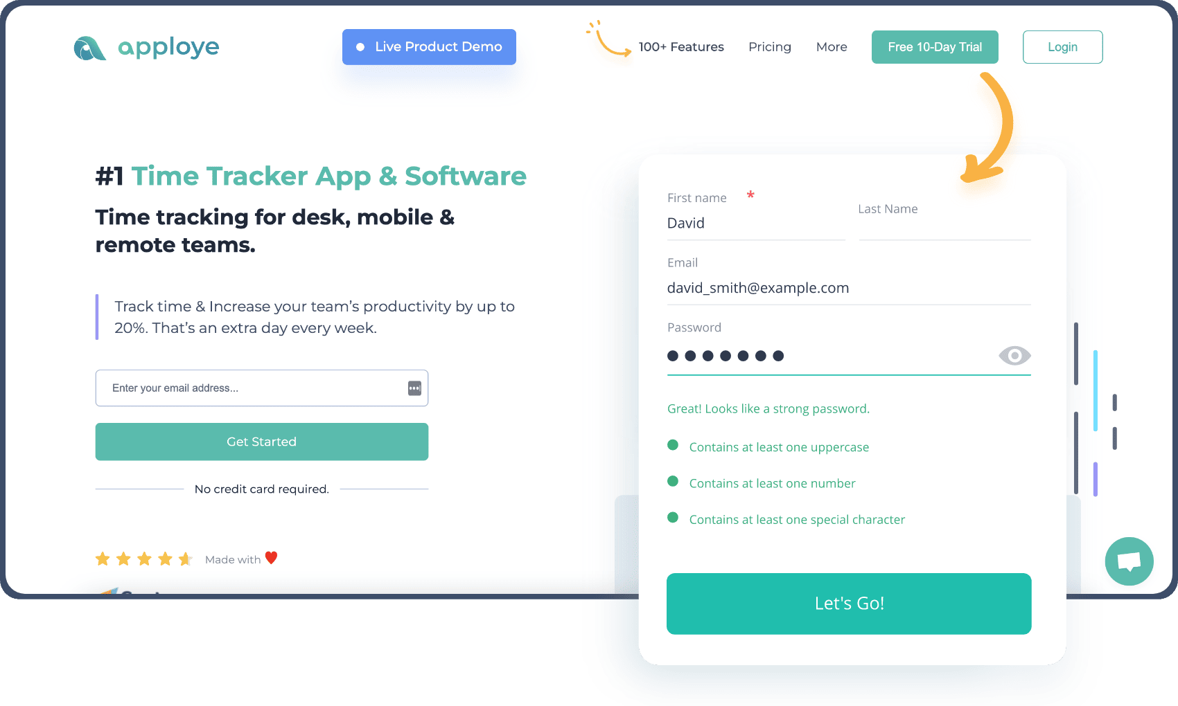 Sign up page in Apploye, the best freelance time tracking software