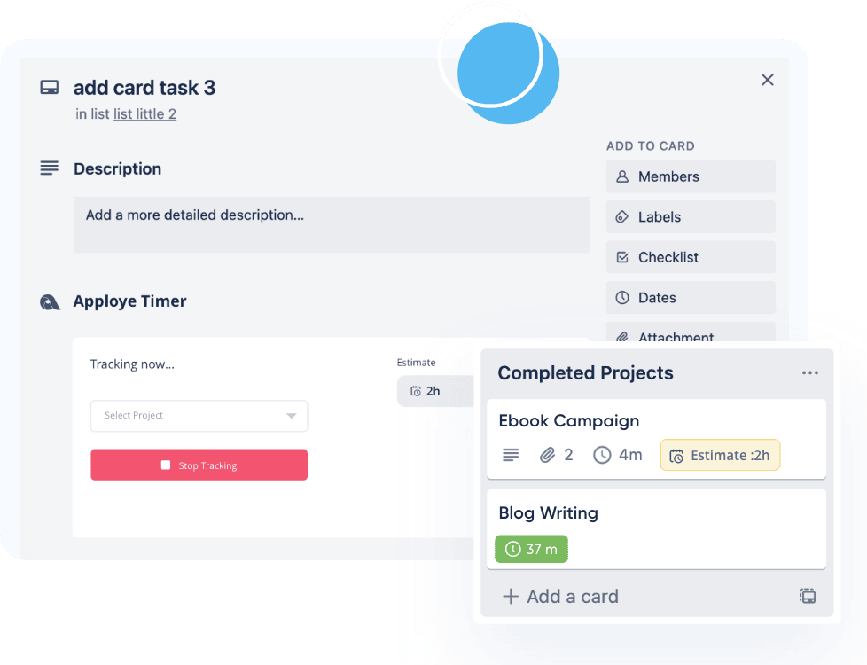 Task management interface showing daily timeline, tasks list, and current session tracker.