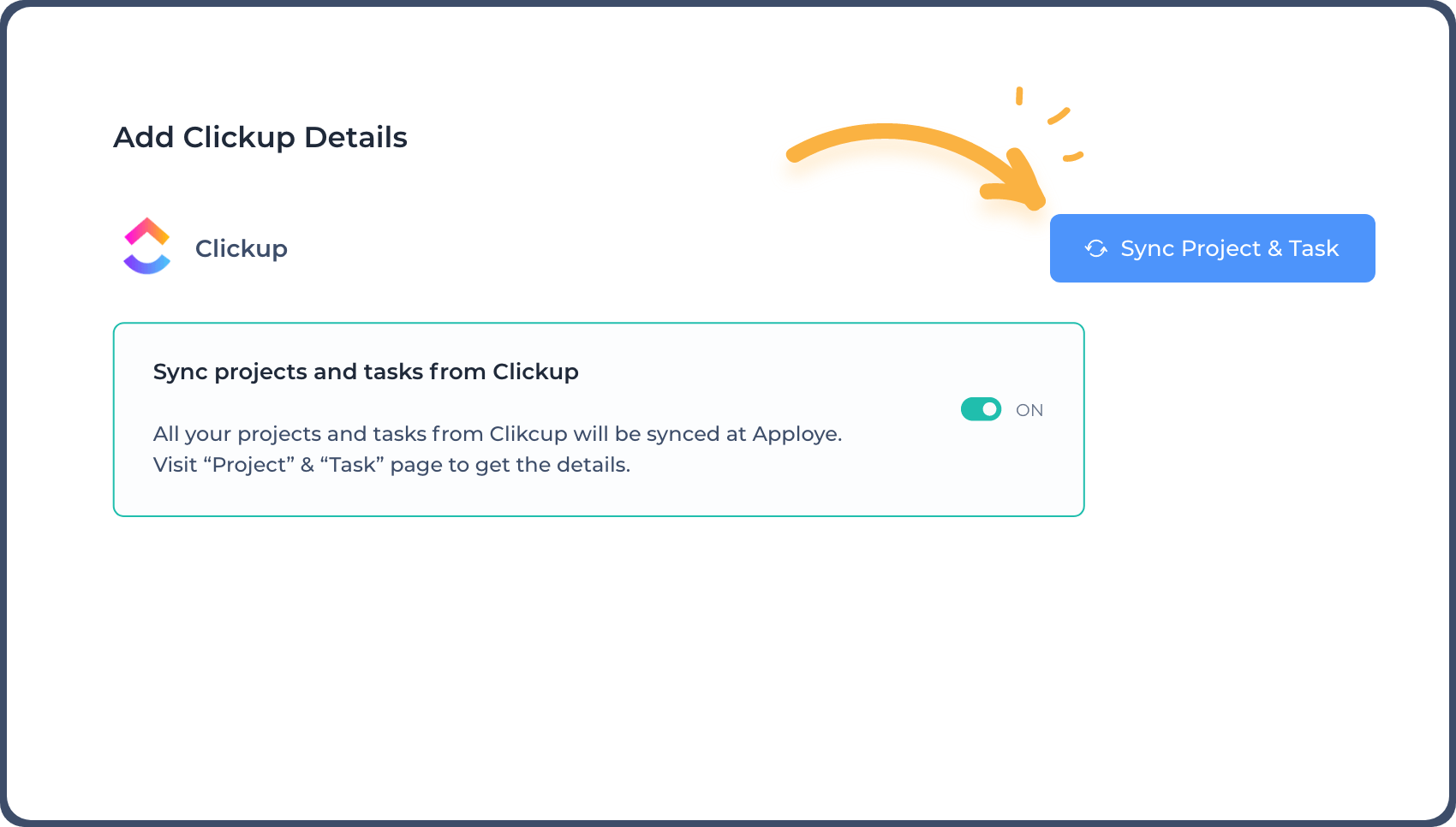 Using the sync button to synchronize the data between Apploye and ClickUp on tracked time