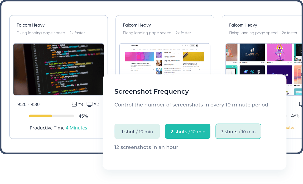 3 screenshots, along with rate of screenshots per 10 minute to monitor WFH employees