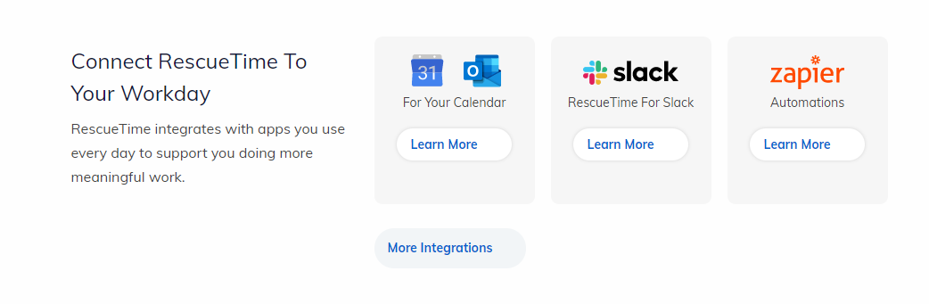 Google Calendar, Slack, Zapier integration of RescueTime