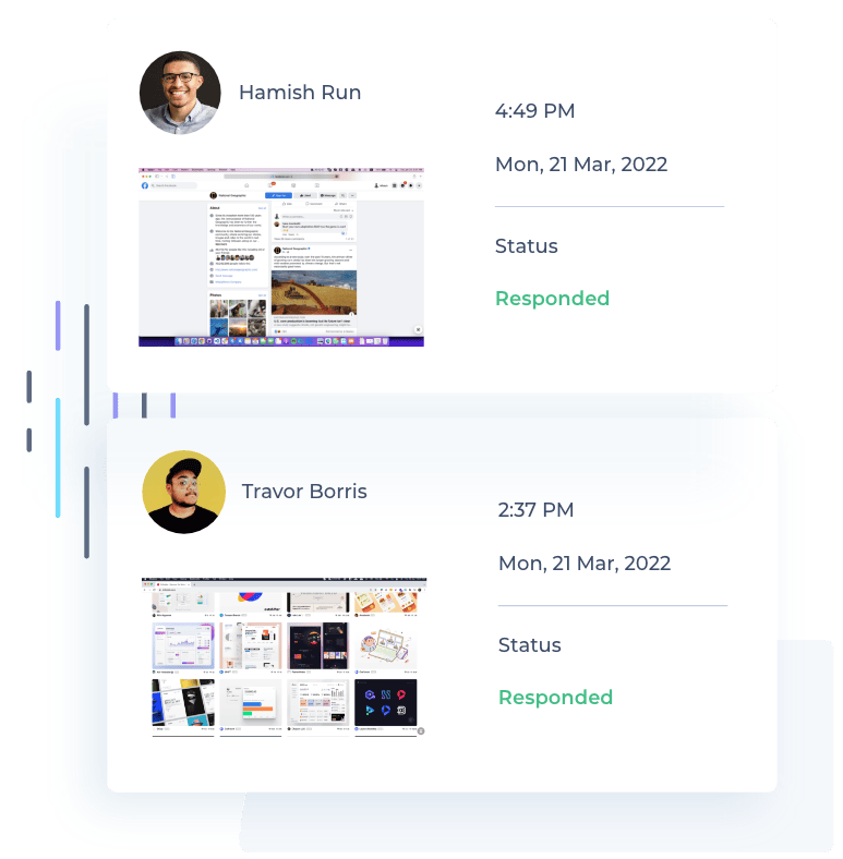 Image showing Hamish Run and Travor Borris with timestamps and "Responded" status.