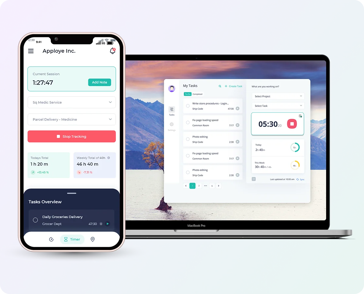 Download page for Apploye desktop app (Windows, Mac, Linux) and mobile app (iOS, Android).