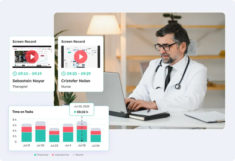 A healthcare professional using laptop and getting reports