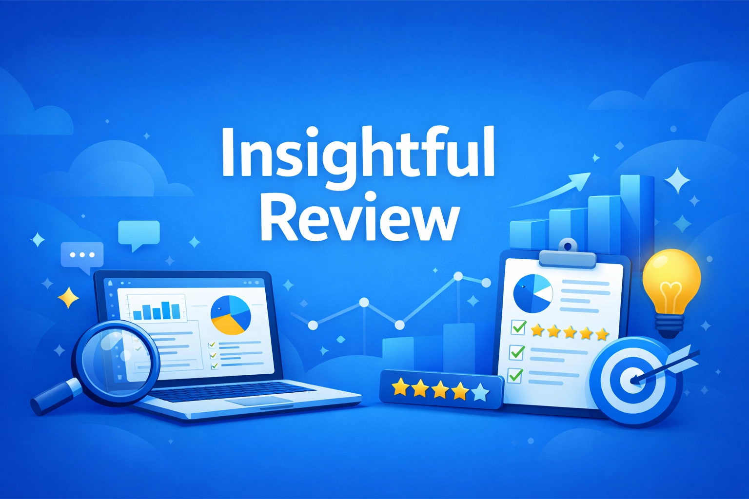 A digital illustration featuring the "Insightful Review" title with icons and graphs.