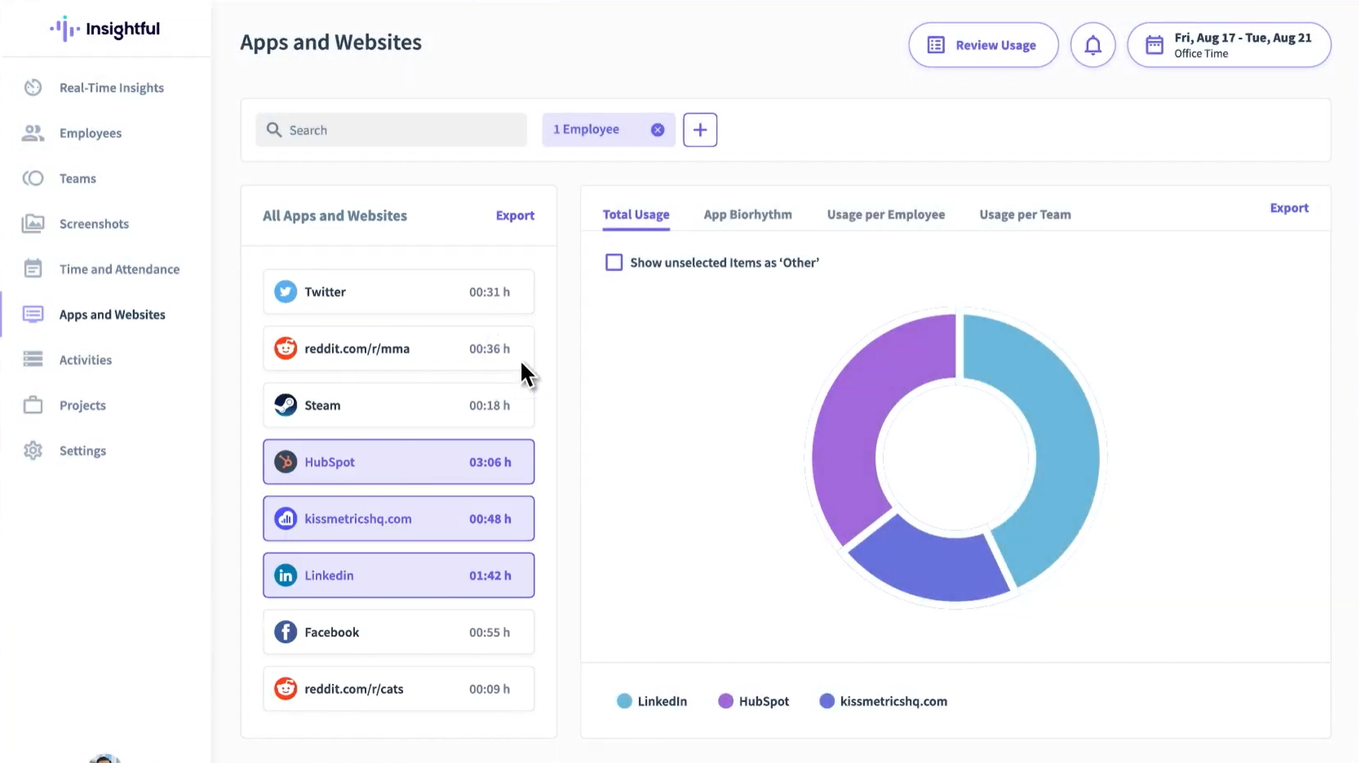 Insightful apps and websites page.