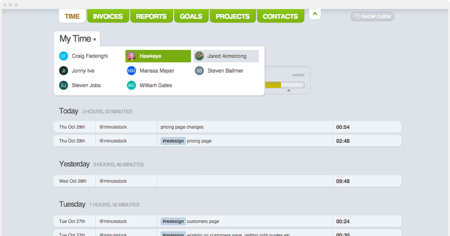 MinuteDock time tracking