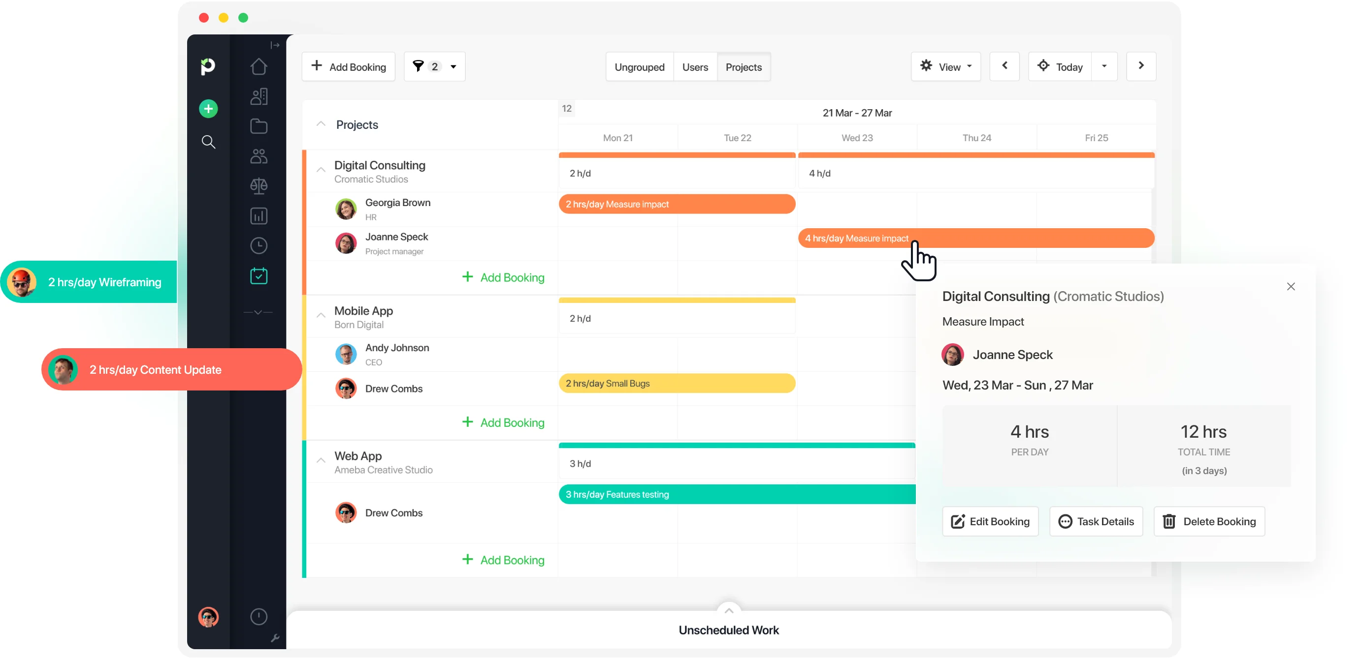 A snapshot of the Paymo scheduling interface