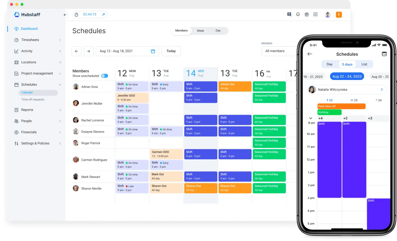 A snapshot of the Hubstaff schedules tool