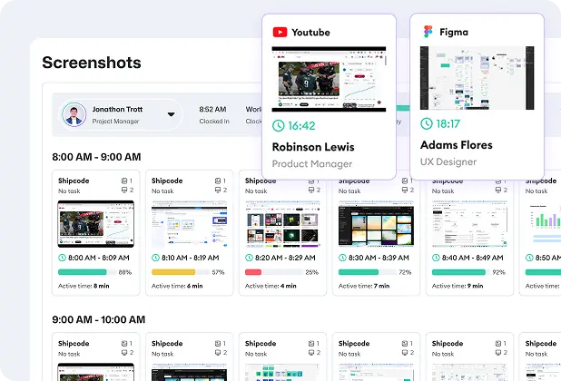 Screenshot gallery showing recorded screens across multiple monitors