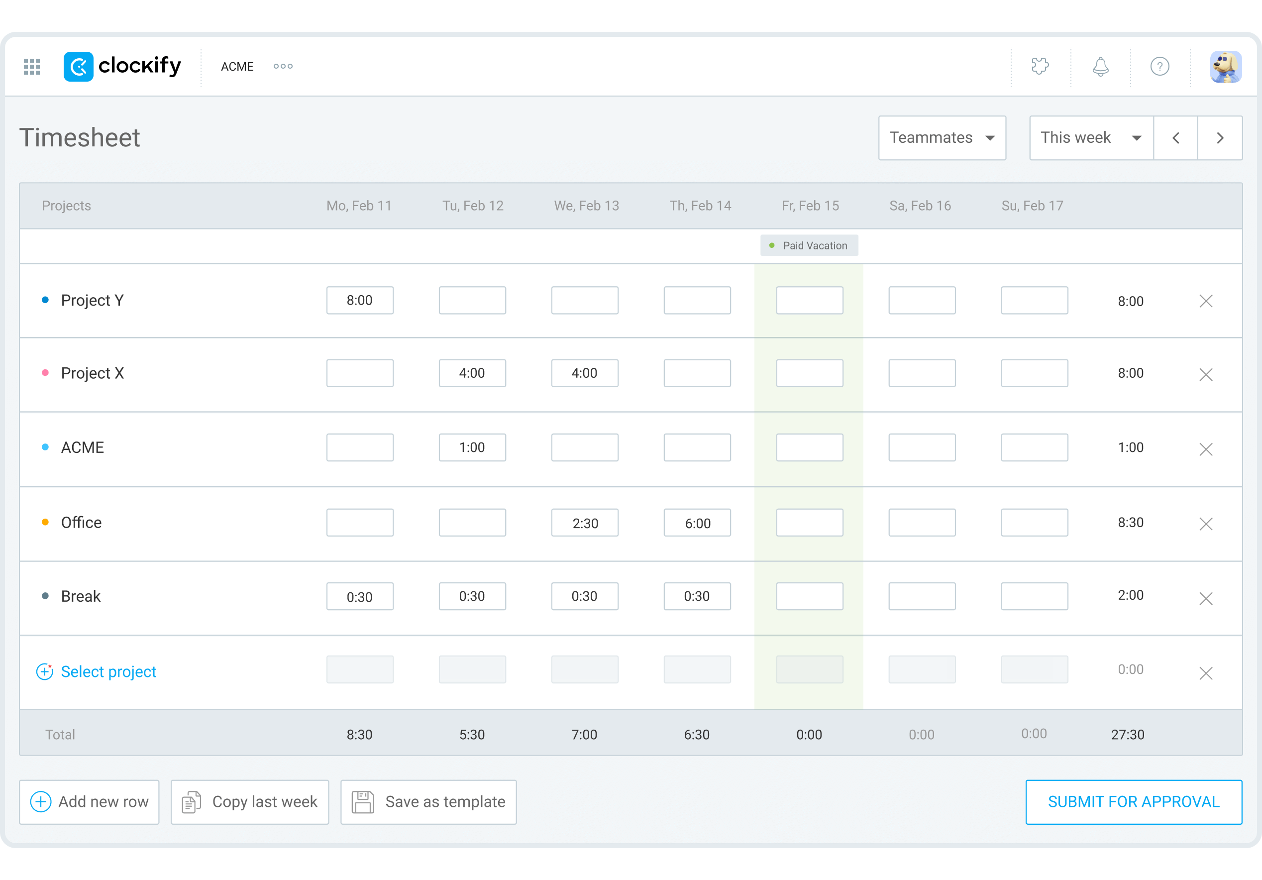 Image representing Clockify timesheet