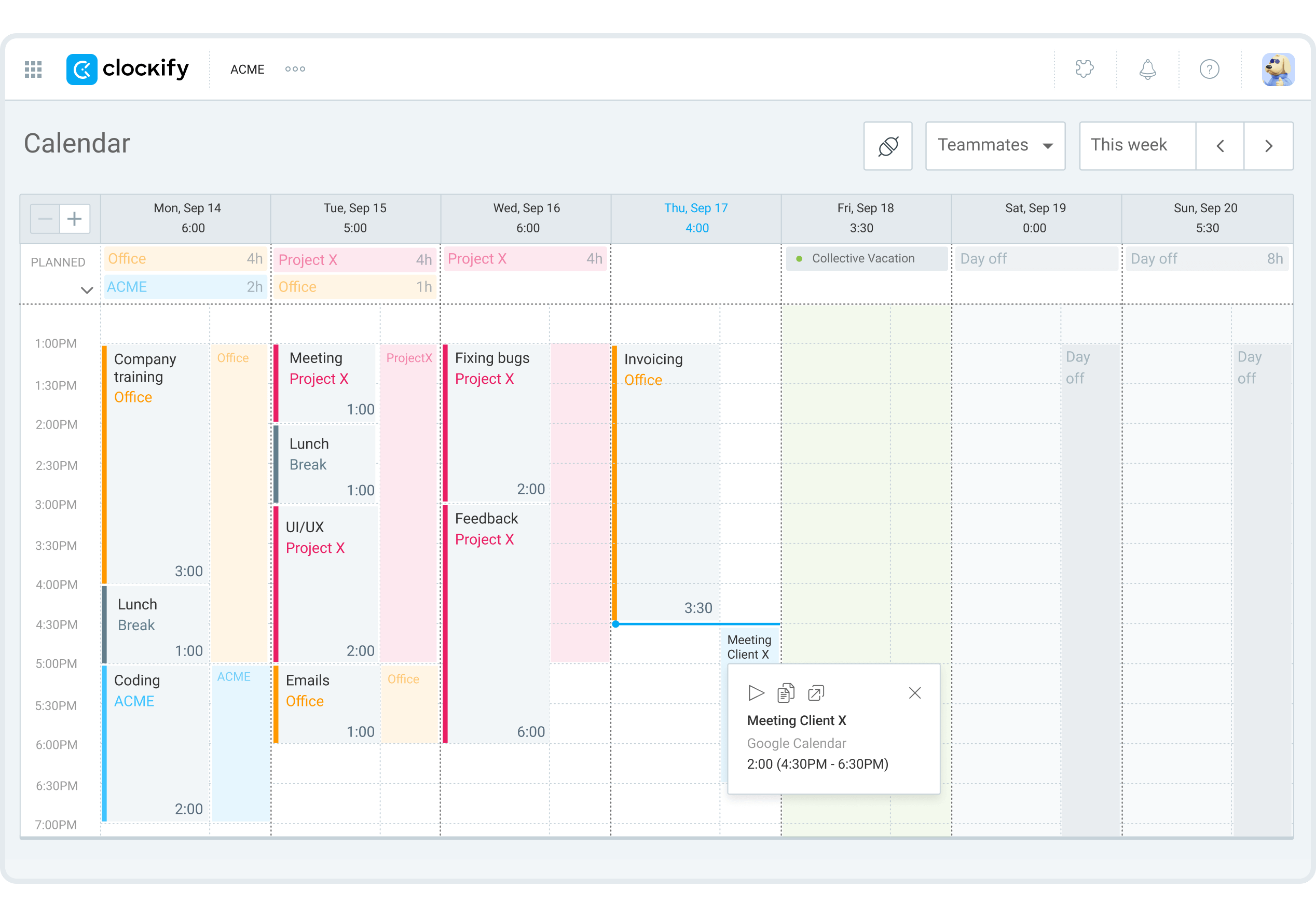 Image representing Clockify calendar