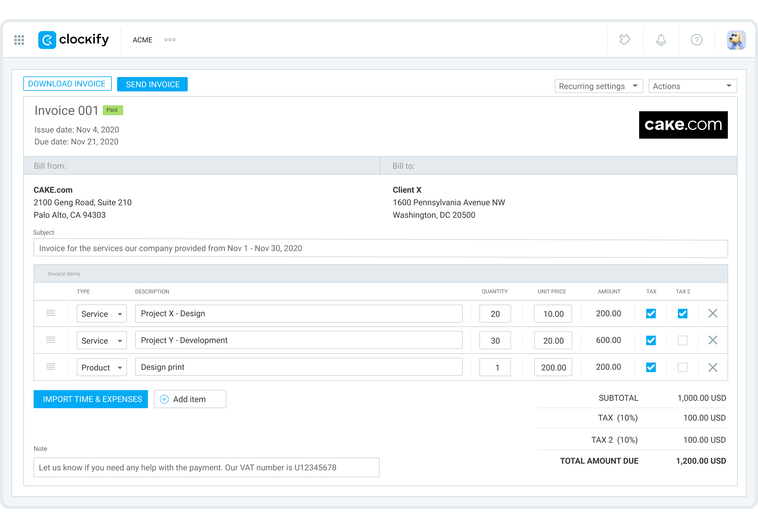 Image representing Clockify invoice