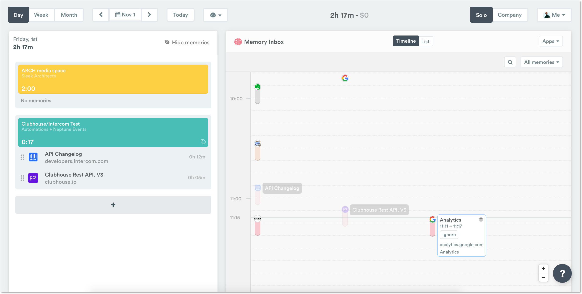 Memory Timeline View in the web app