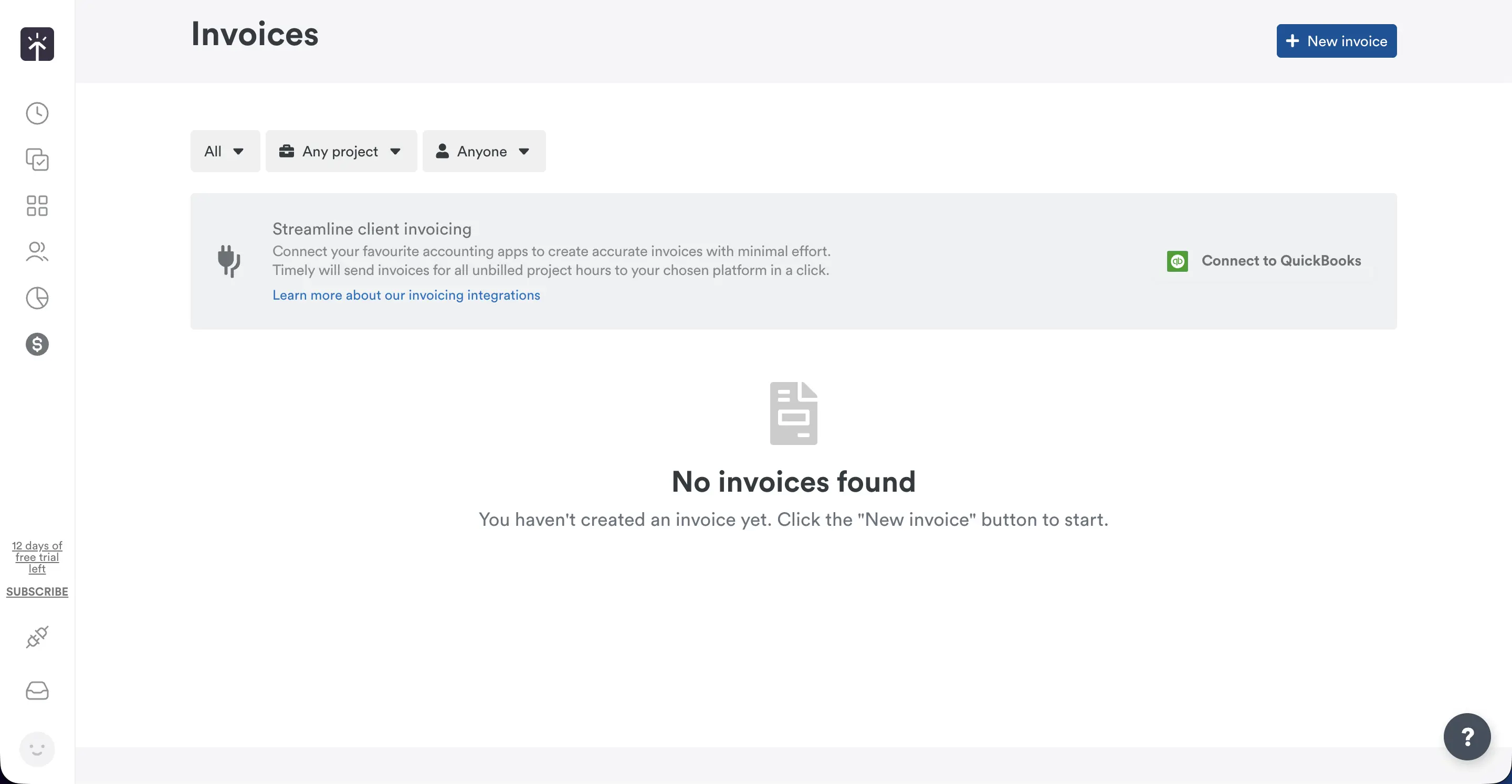 Invoicing in Timely is very limited