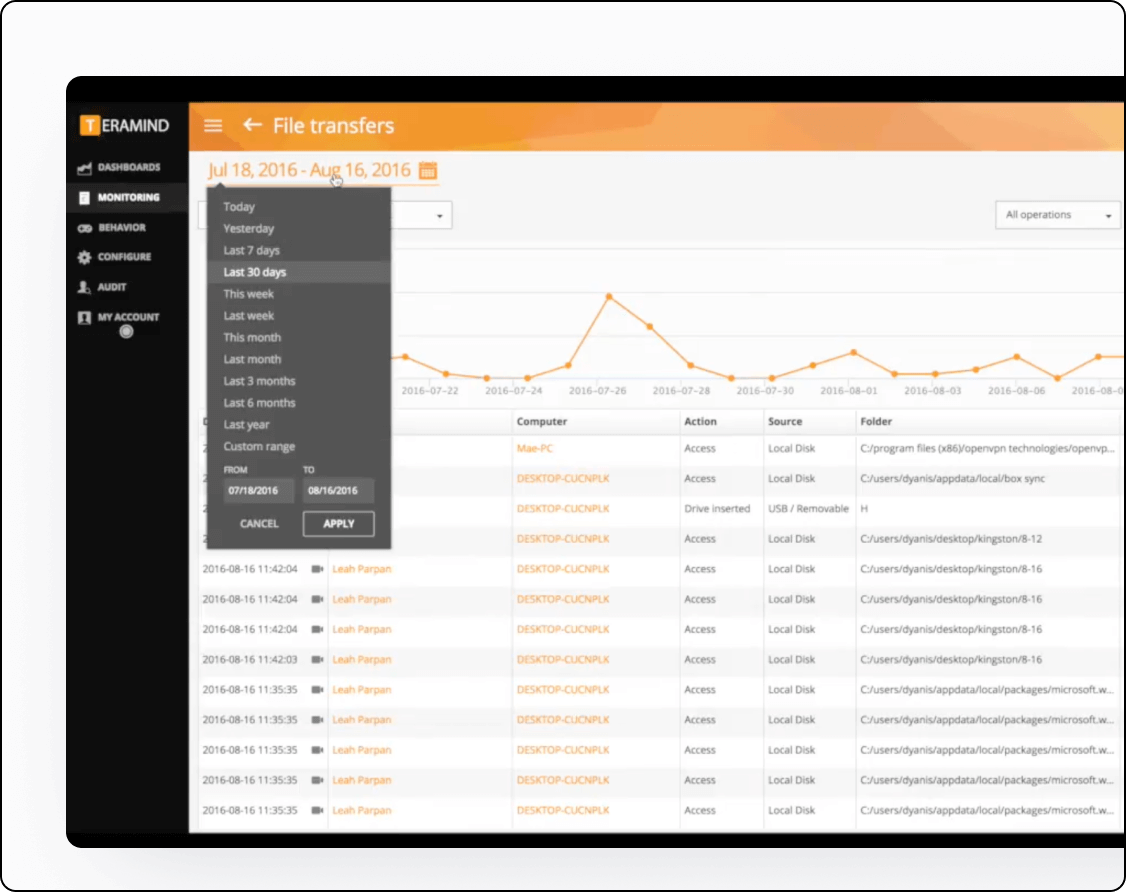  File transfer monitoring in Teramind
