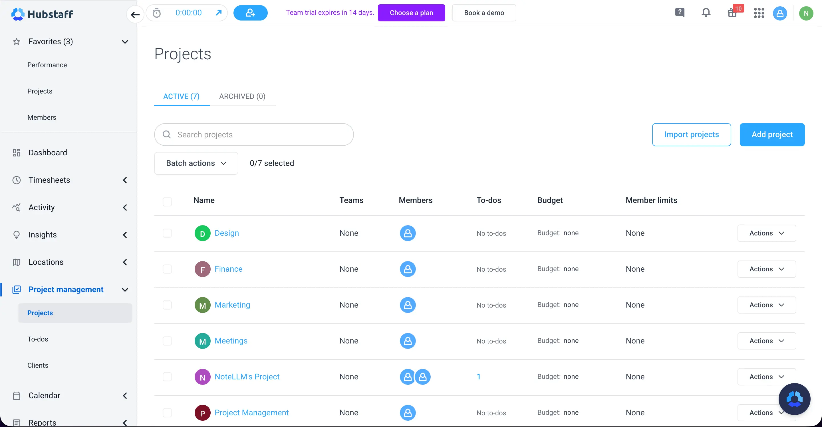Project management in Hubstaff