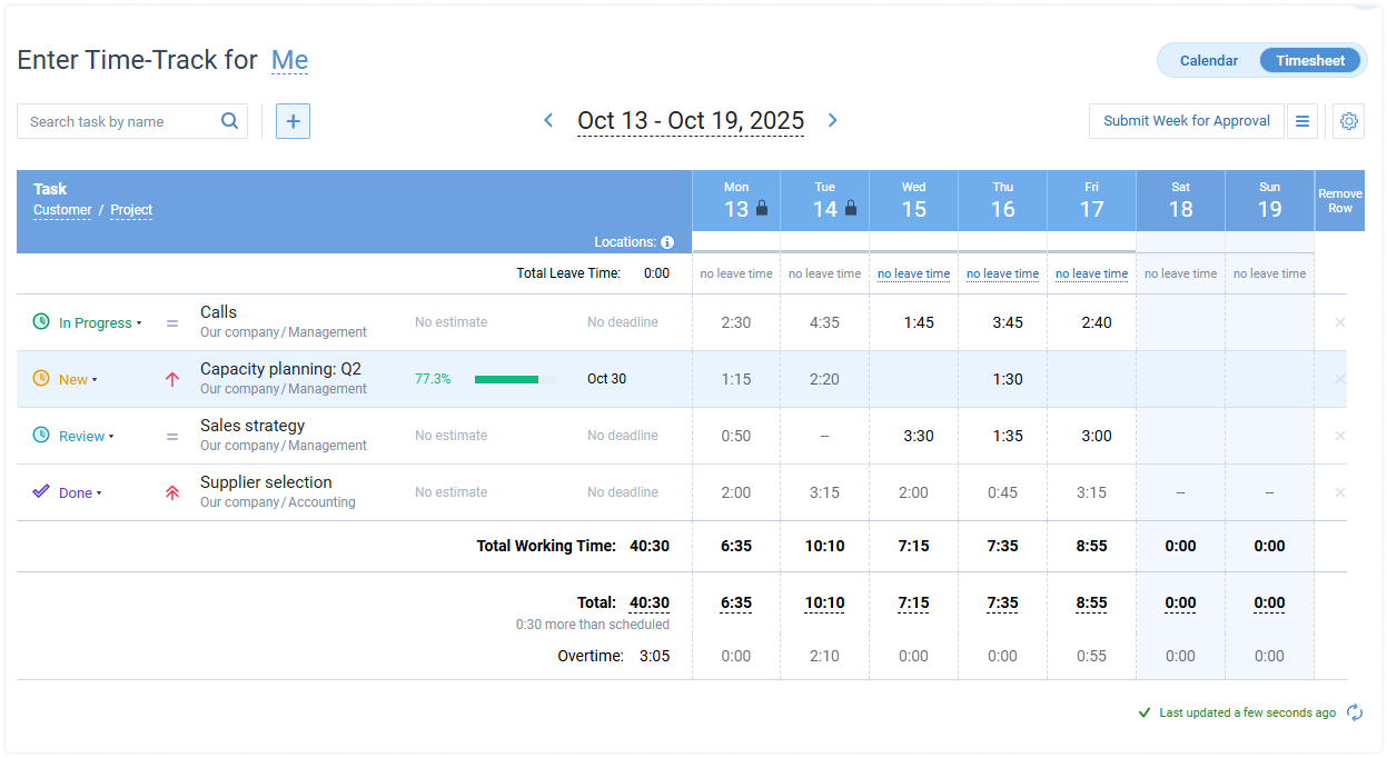Timesheets in actiTime