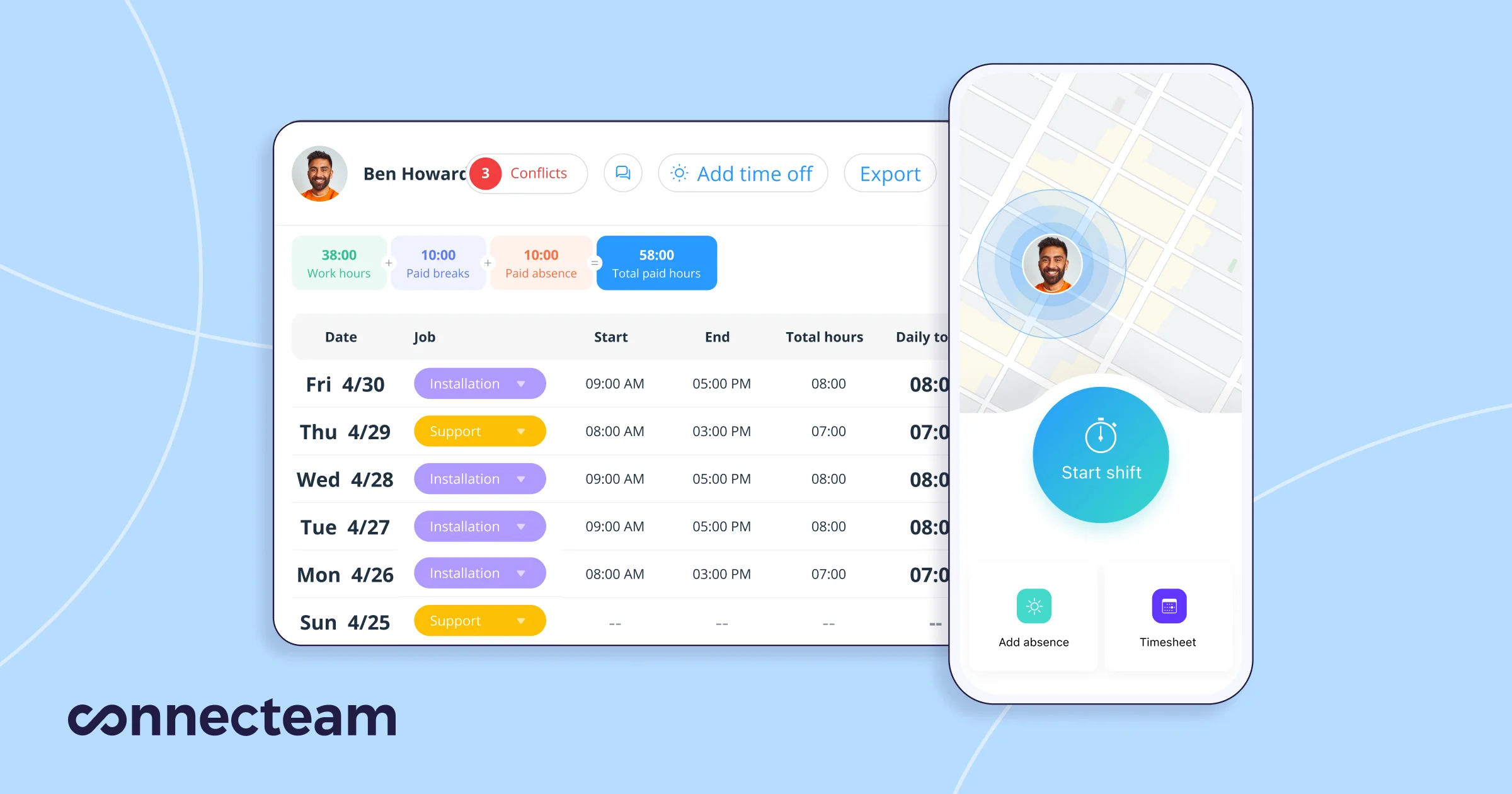 Connecteam app on laptop and mobile