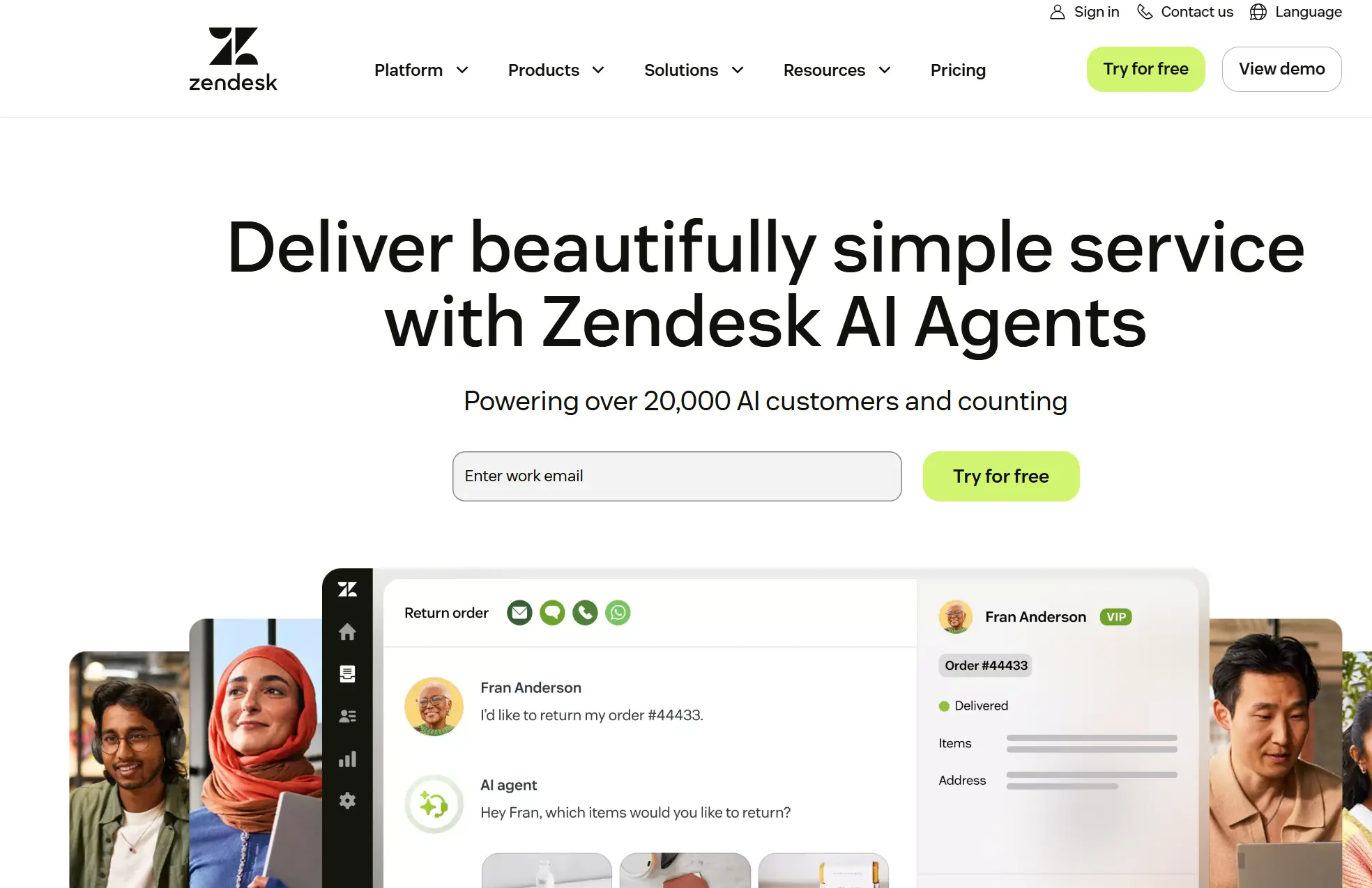 Zendesk homepage.
