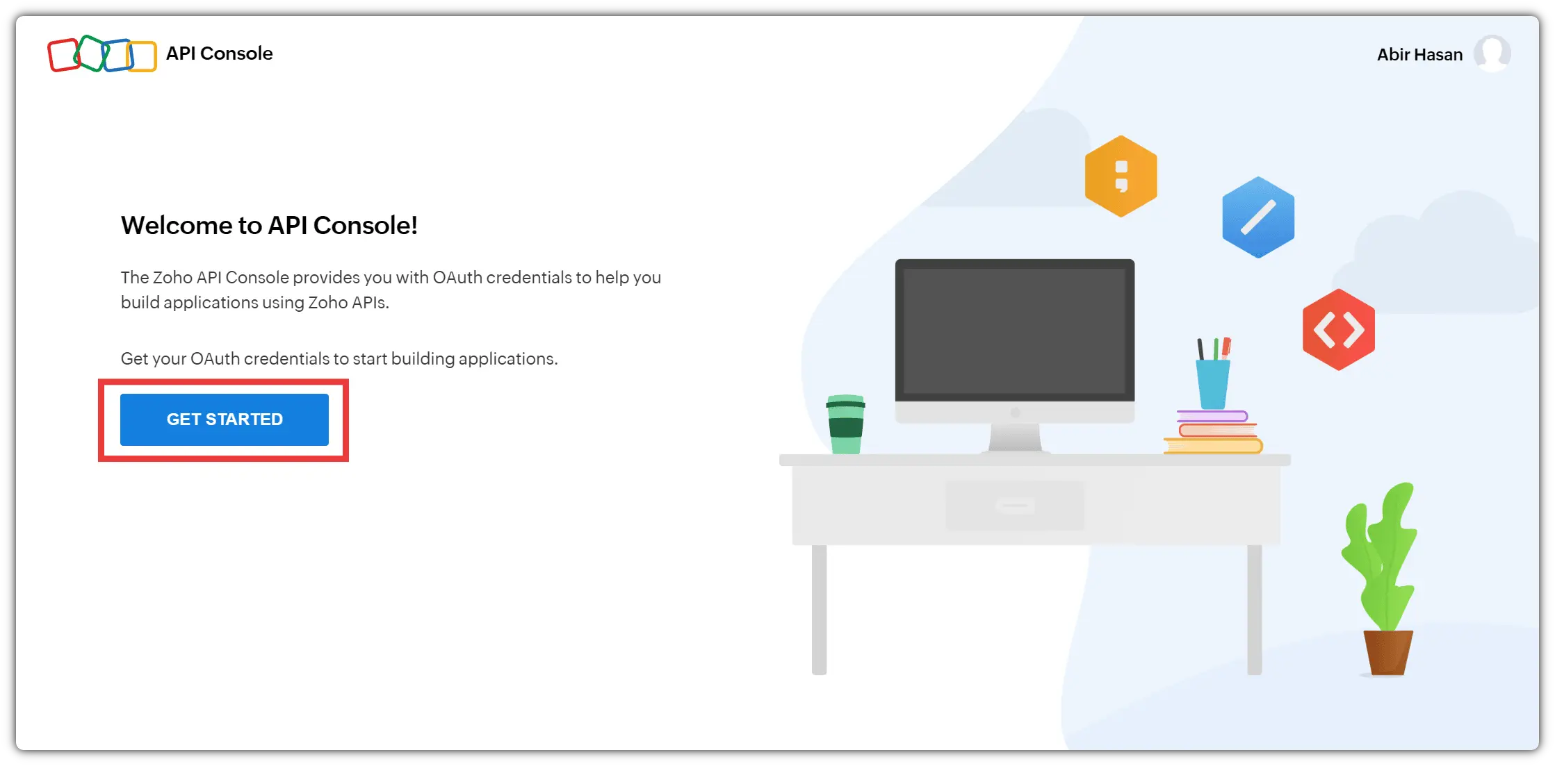 Zoho API console.