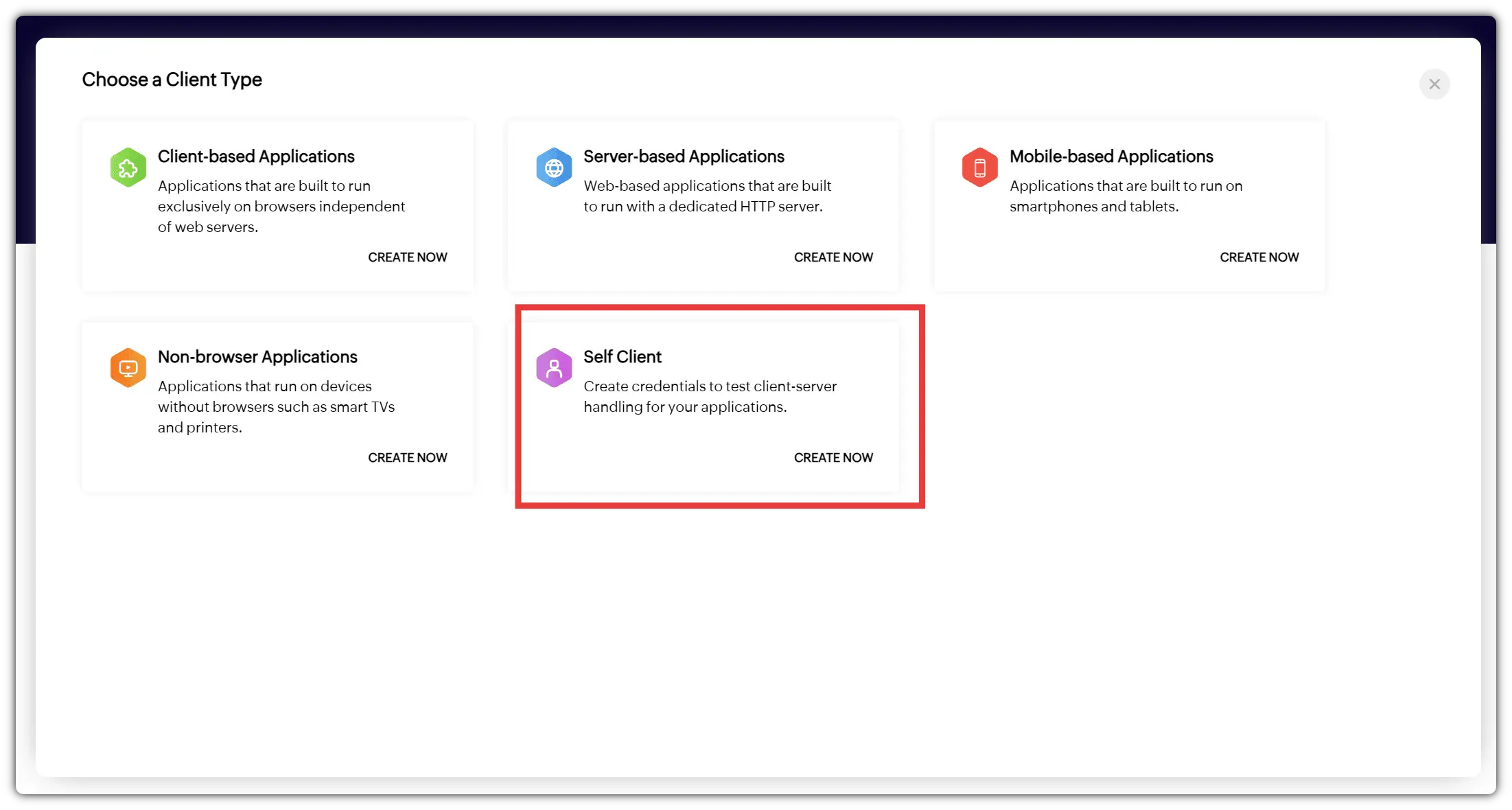 Create a self-client API in Zoho.