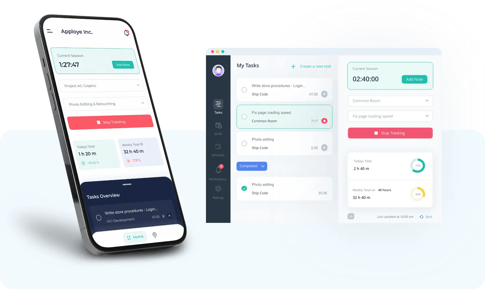 Track time from Apploye mobile or desktop app