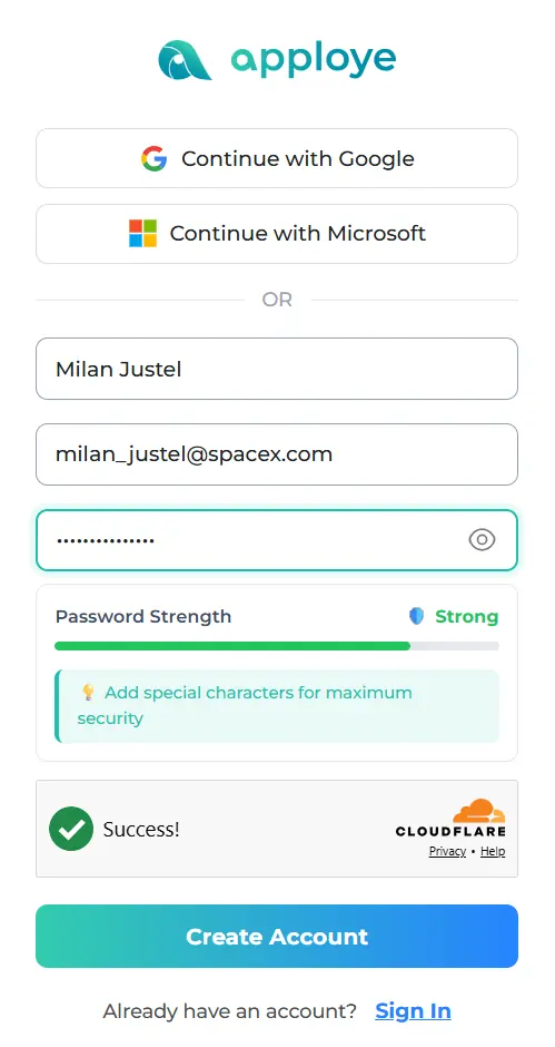 Create your Apploye account