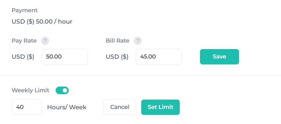 Pay and bill rate settings