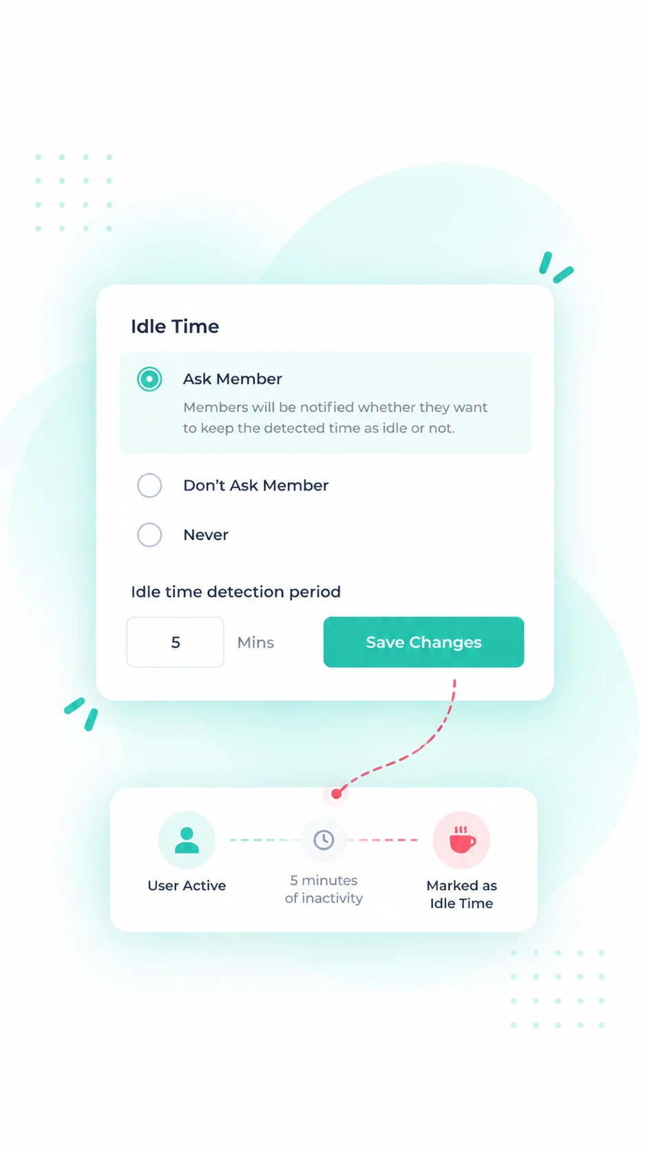 Apploye idle time settings with a customizable inactivity detection period