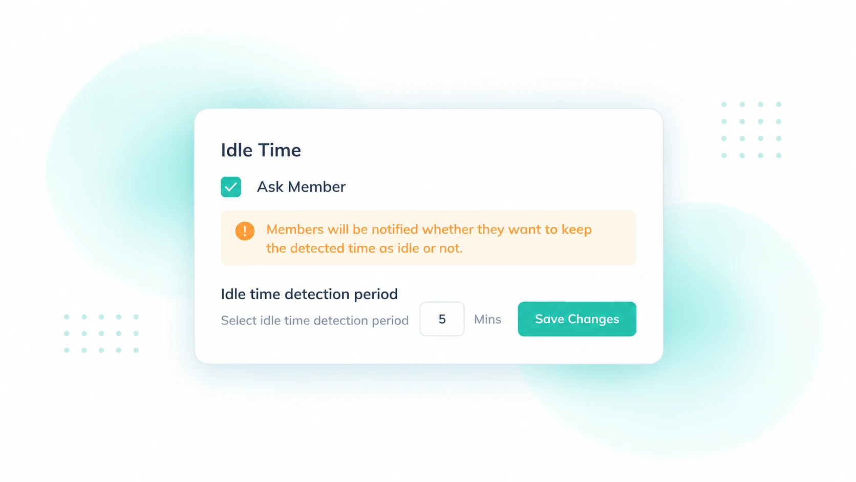 Apploye activity settings for configuring employee idle time detection thresholds