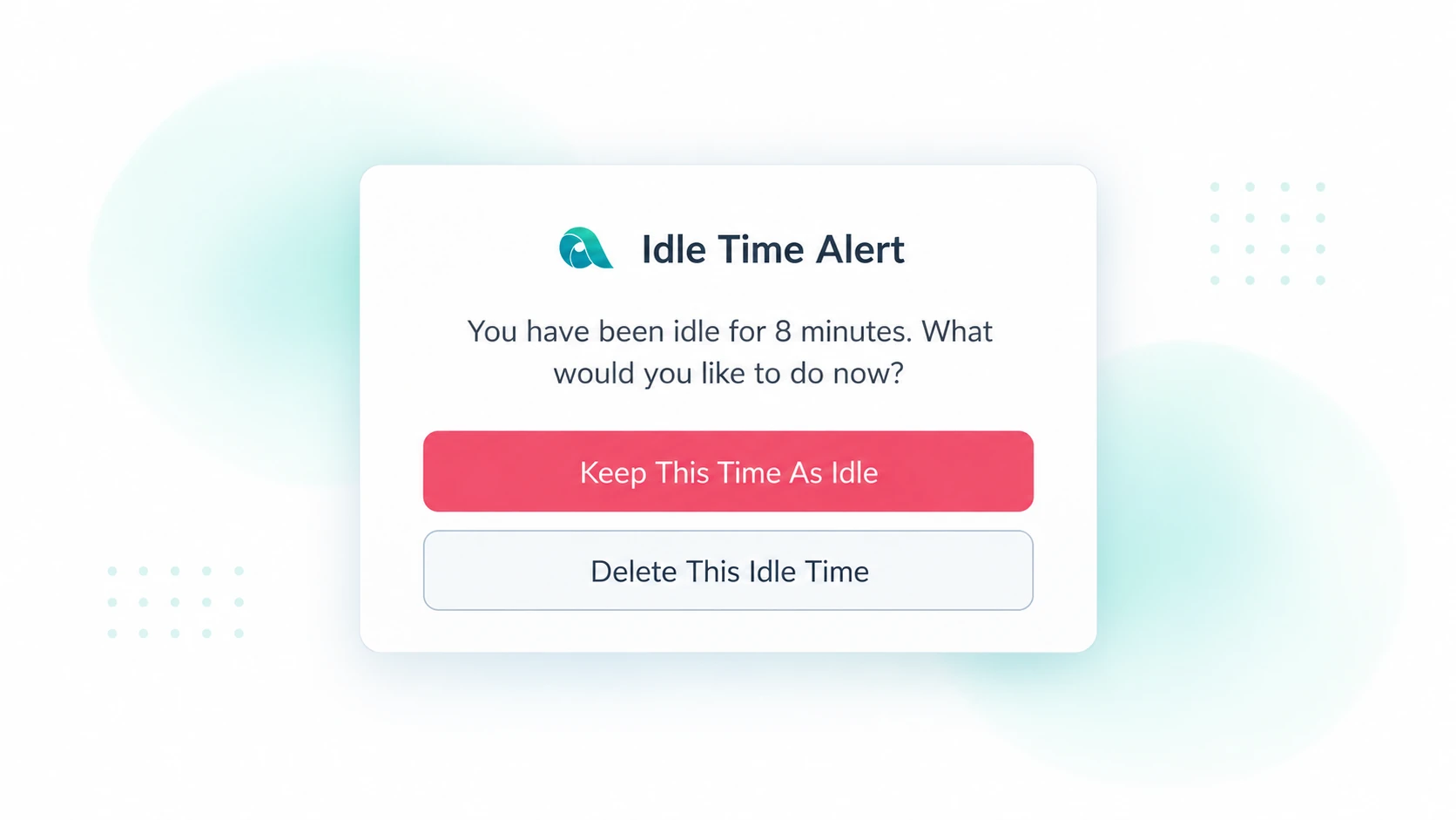 Apploye idle time notification prompting employees to keep or delete inactive time