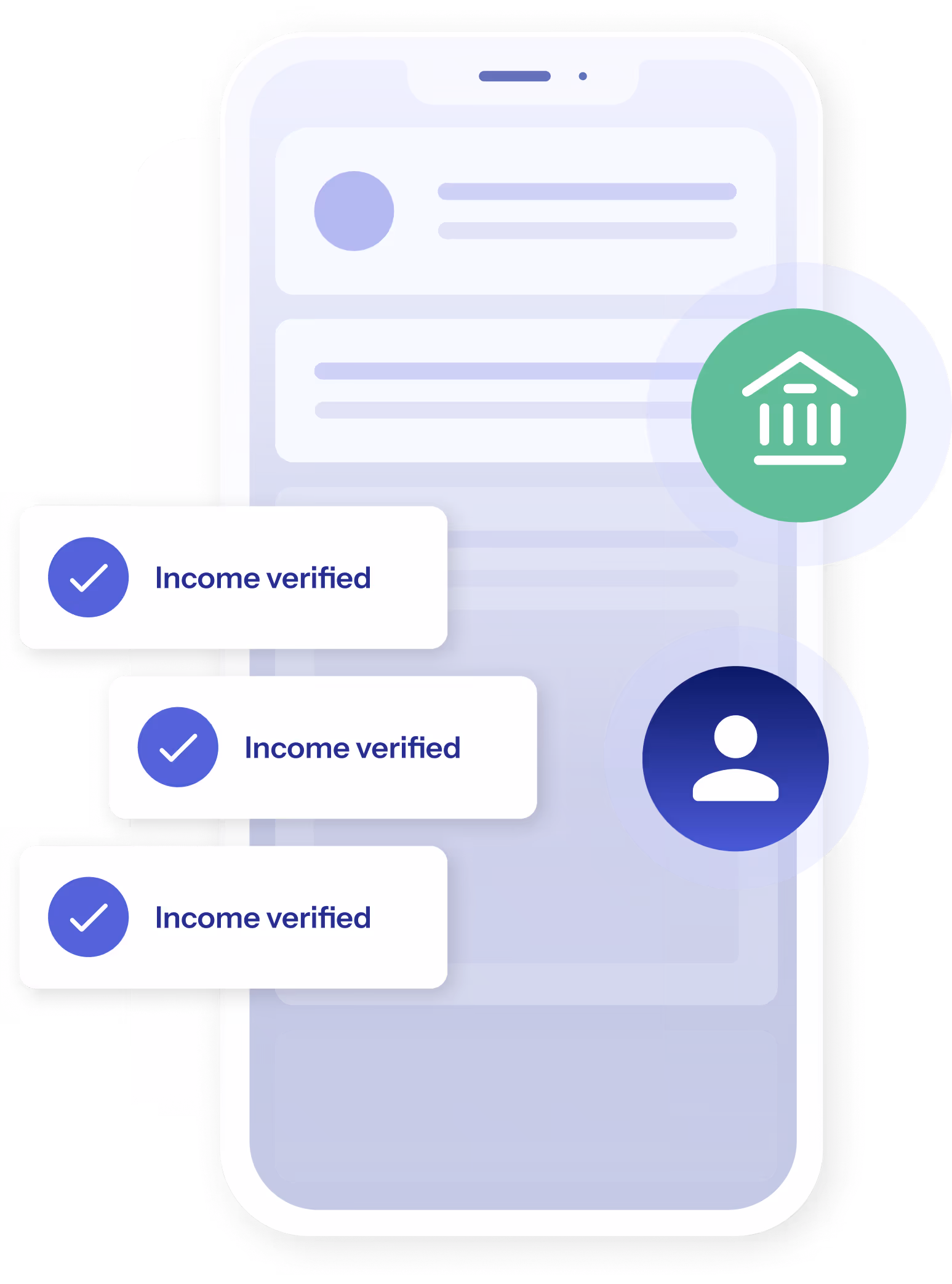 Graphic showing income verification on a smartphone as part of loan application process