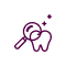 White magnifying glass icon focusing on two user figures with three sparkle stars above them on a blue circular background.