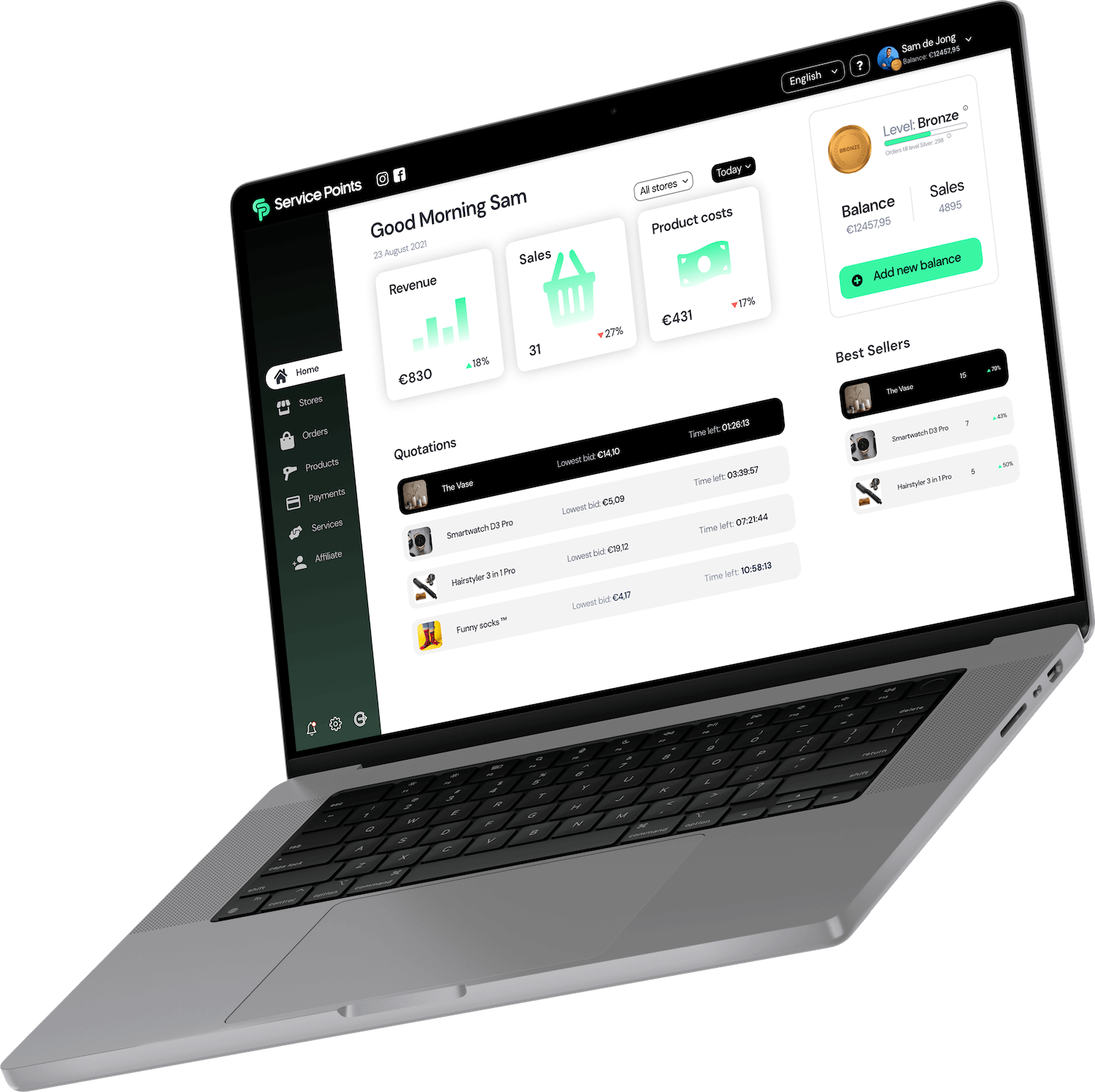Mockup van zwevende laptop met daarop het SP paltform