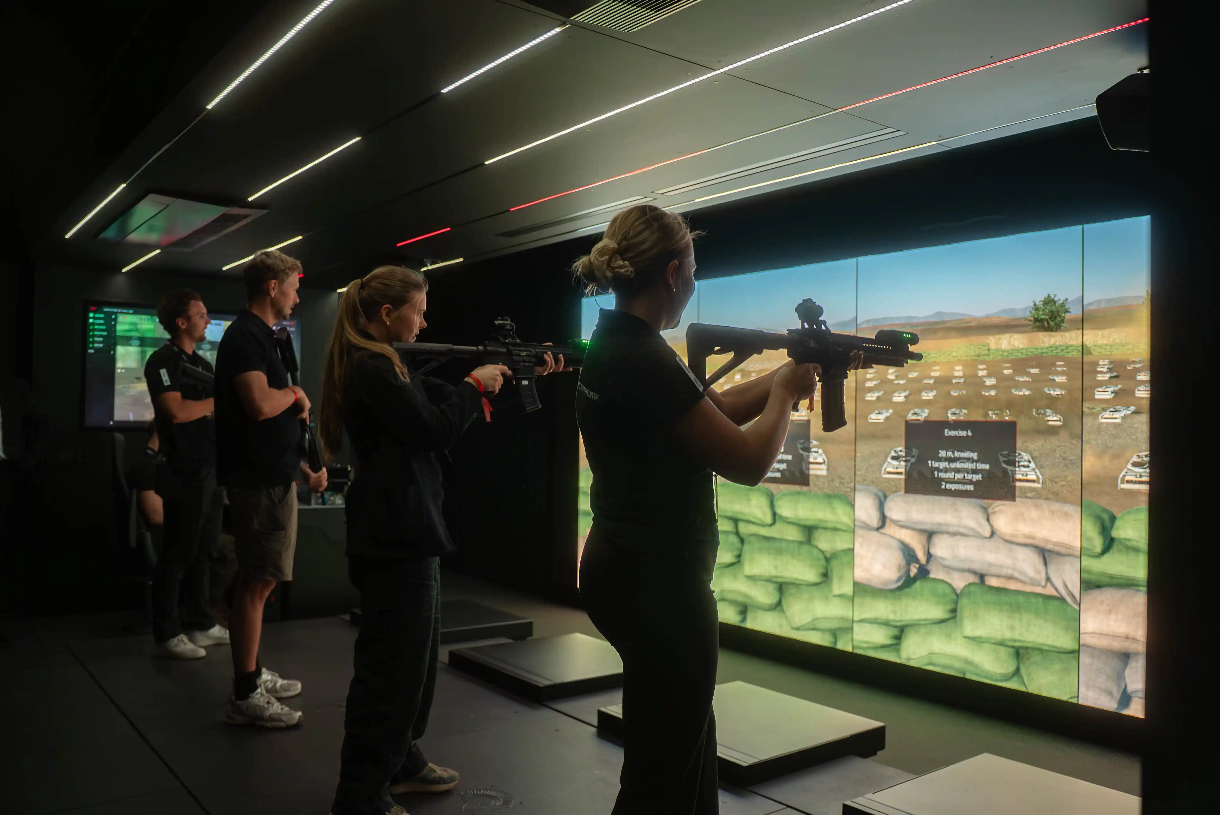 Interior of the MTC showing LED display, sound floor, and reactive covers used for small arms scenarios.