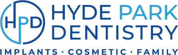 Hyde Park Dentistry logo with HPD initials and words implants, cosmetic, family below.