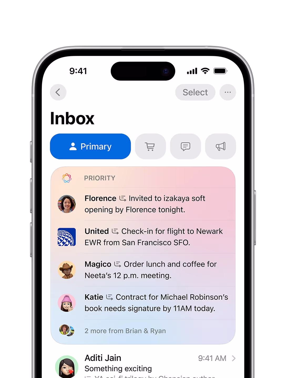 An iPhone showing someone's inbox full of messages. 