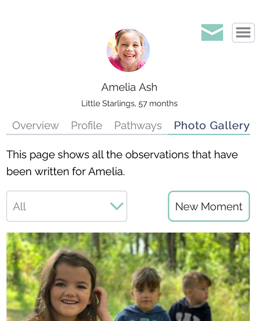 The Arc Pathway parent app showing a child's photo observations