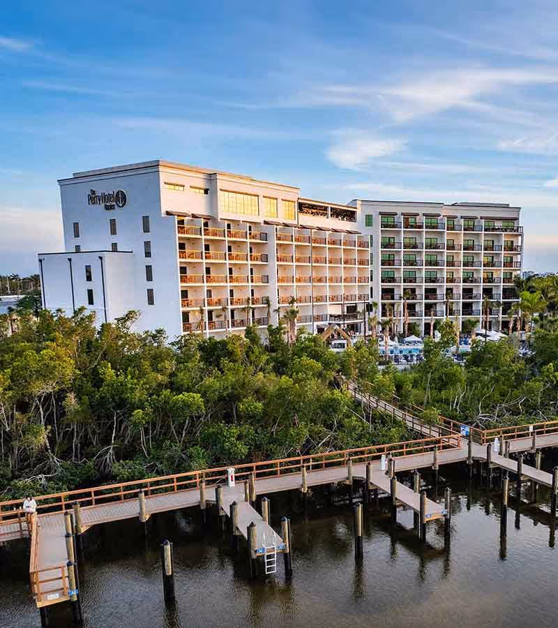 Perry Hotel front facing shot with dock