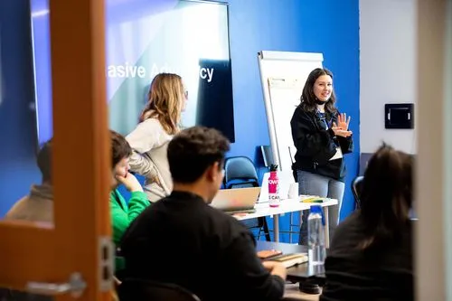Workshop of students working and discussing