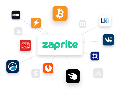 various bitcoin wallet icons connected to zaprite