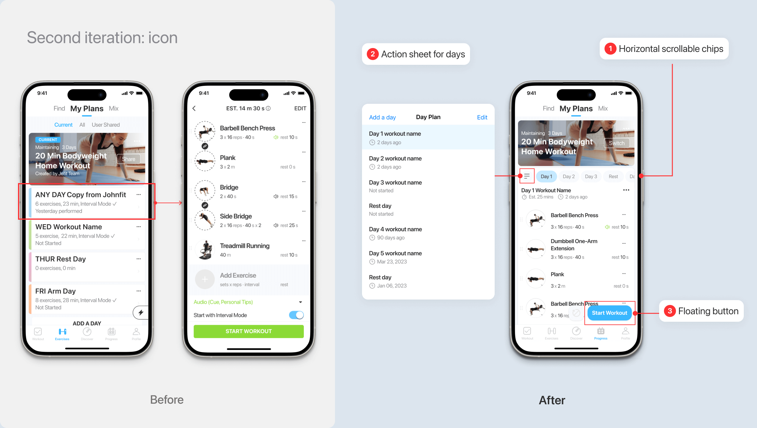 A before after image of mobile interfaces